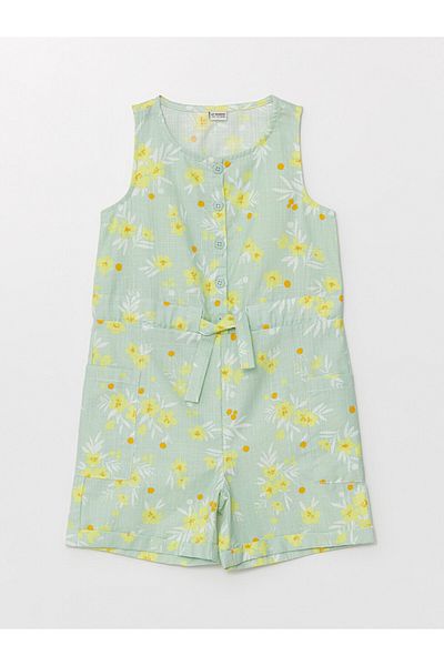 LC Waikiki LCW Mädchen-Overall mit Blumenmuster und Rundhalsausschnitt