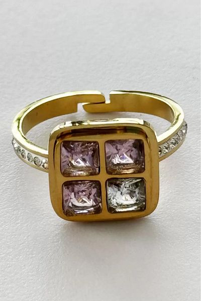 Only Vogue 2 Years Warranty - Adjustable Steel Ring with Stone Detail