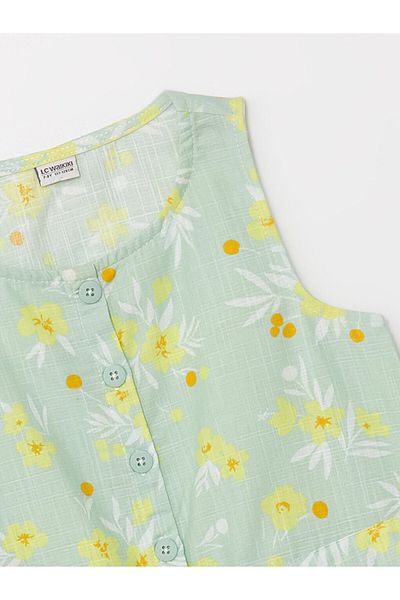 LC Waikiki LCW Mädchen-Overall mit Blumenmuster und Rundhalsausschnitt