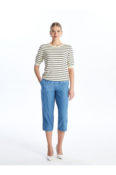 LC Waikiki LCW Femei Jean Capri - Croială dreaptă cu talie elastică