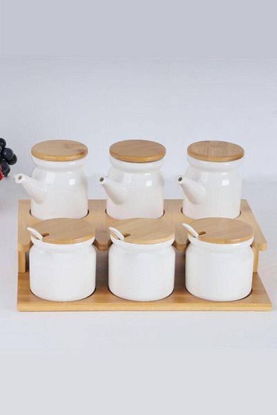 AROW Liza Bamboo Porcelain Oil and Spice Rack TR-3099
