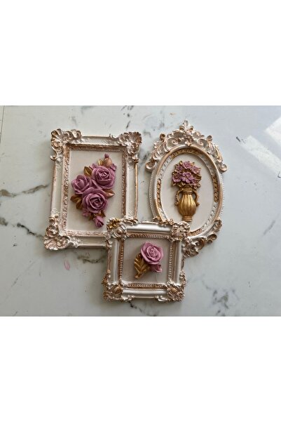 busraconcept Özel tasarım çiçekli çerçeveli tablo 3 lü set