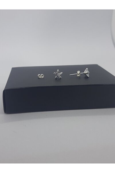 Set 925 Ayar Gümüş Parlak Ve Şeffaf Zirkon Taşlı 1 Çift 6 mm 'Yıldız' Küpe