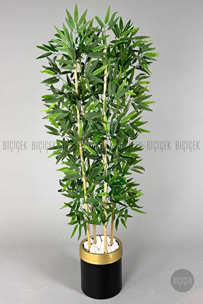 BİÇİÇEK Yapay bambu ağacı 140cm siyah gold metal saksıda