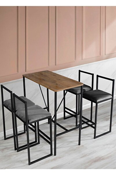 Armadeko Bar Masa Sandalye Takımı Metal 4'lü Ada Mutfak Yemek Masası Otel Kaf...