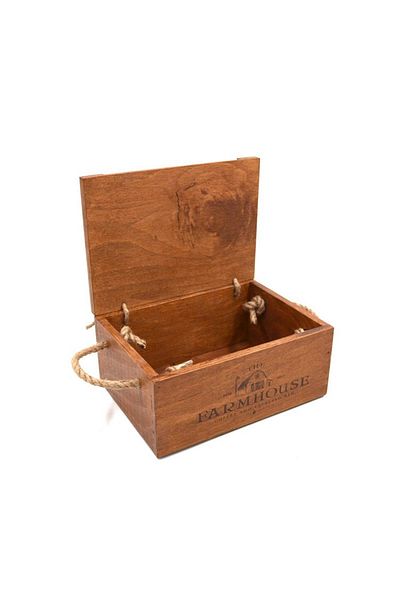 t tun's woods Farmhouse Logo Beech Wooden Box with Lid - 27X16X10 cm