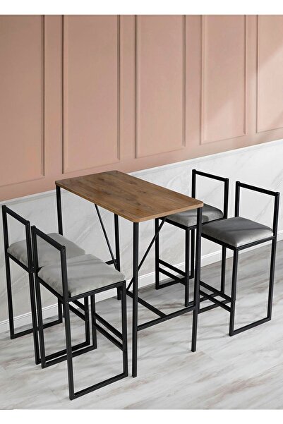Armadeko Bar Masa Sandalye Takımı Metal 4'lü Ada Mutfak Yemek Masası Otel Kaf...