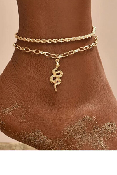 ESUSO Set of 2 Snake Detailed Anklets, Foot Brace, Coated Women's Anklets