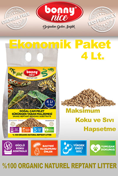 Bonny Nice Doğal Çam Pellet Sürüngen Taban Malzemesi 1.8 kg 3 L