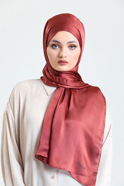Sarar Janjan Shiny Satin Textured Evening Dress Chiffon Shawl / Earth