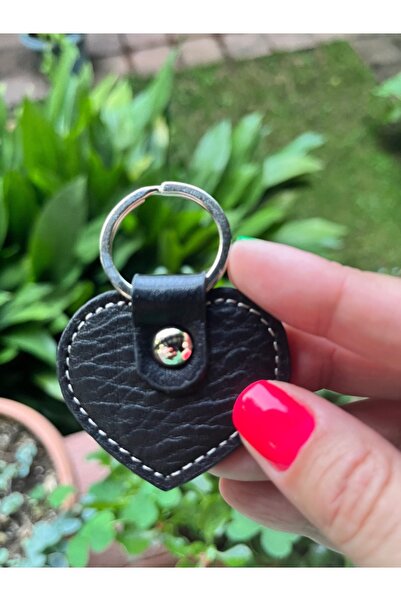 Pinkylola Love Model Heart Keychain Black Genuine Leather, Keychain, Bag Orna...