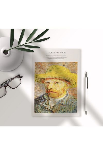 Fark Tanıtım Σημειωματάριο Kraft με σχέδιο εξωφύλλου Van Gogh χωρίς γραμμή Α5 (μοτίβο αυτοπροσωπογράφησης με ψάθινο καπέλο)