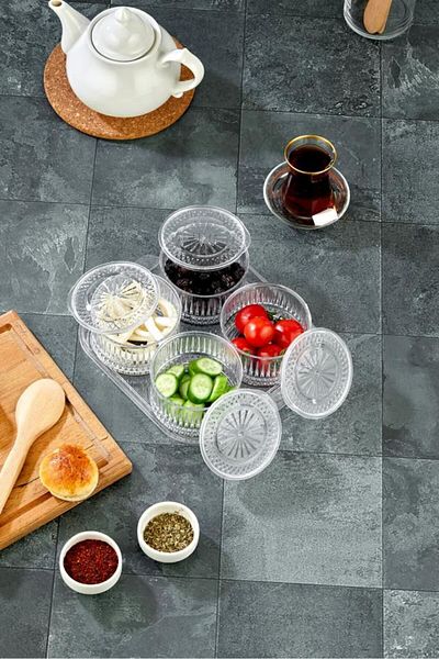 Dem Home 4-Piece Round Compartment Covered Breakfast Set with Tray - Prepoured Breakfast Set with Tray Plastic