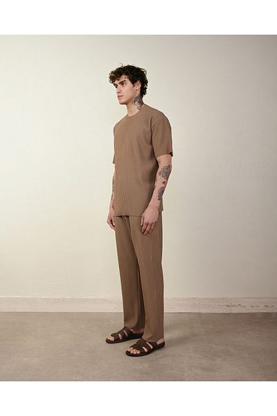 İLKCET MODA Мъжки комплект от кадифени пуфове с голям размер - долен и горен комплект