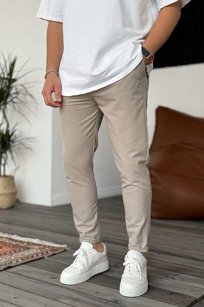 MADZEYMODA Ανδρικό Slim Fit Slim Fit Parachute Fabric Double Leg Beige Jogger