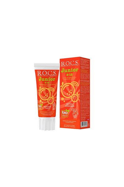 R.O.C.S. R.o.c.s Junior - معجون أسنان عشبي فاكهي بألوان قوس قزح للأطفال من سن 6 إلى 12 سنة (1 × 60 مل)