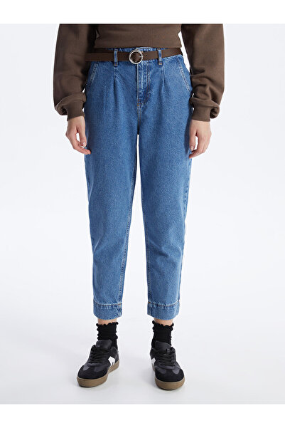 LC Waikiki LCW Beli Kemerli Mom Fit Kadın Jean Pantolon