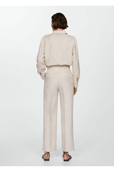 MANGO Woman Düz kesim keten pantolon