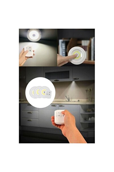 HEALTY 3'lü Uzaktan Kumandalı Pilli Yapışkanlı Kablosuz Led Spot Lambalar Dol...