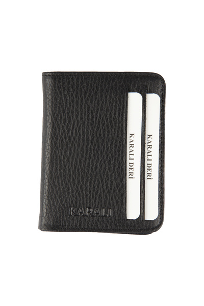 Karalı Deri Hakiki Deri Erkek Kartlık Siyah K538-01