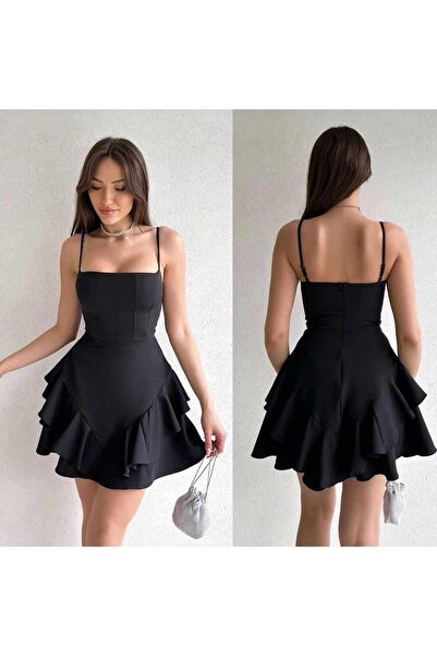 Home straplez fırfırlı elbise