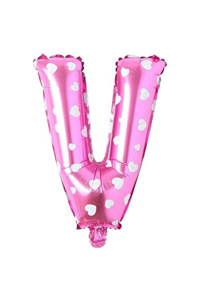 Partivitrini V Letter 16 Inch Pink Heart Color Foil Balloon 36 Cm