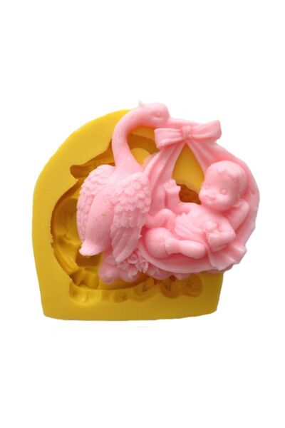 Partivitrini Bebek Getiren Leylek Şeklinde Silikon Pasta ve Seker Hamuru Kali...