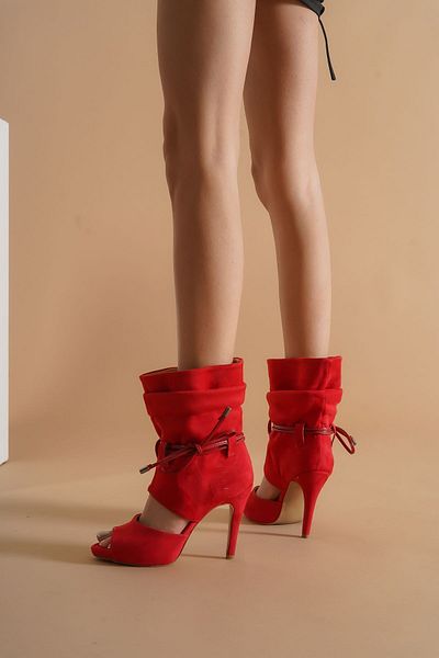 Ayakkabı Ateşi Red Suede Heeled Women's Shoes Juno