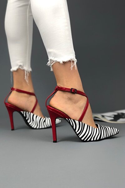 Ayakkabı Ateşi Riley Zebra Kırmızı Rugan Stiletto