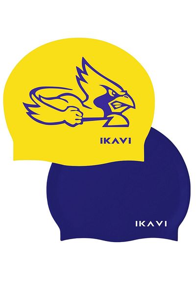 İKAVİ Yellow-Navy Blue 2-Piece Canary Printed Silicone Sea and Pool Cap