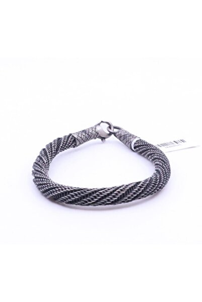 Otantik Kazaziye İşleme Örgü Gümüş Bileklik 19 cm