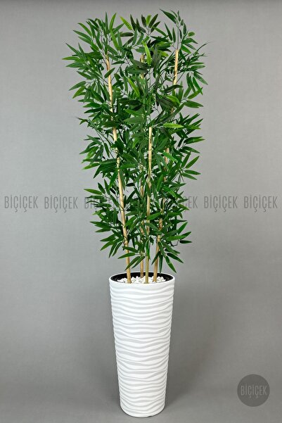 BİÇİÇEK Yapay Bambu Ağacı 180cm Yoğun Yapraklı Beyaz Renk Kumsal Saksıda