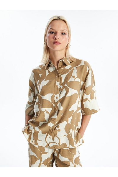 LC Waikiki Cămașă oversize pentru femei - imprimeu LCW, mânecă scurtă