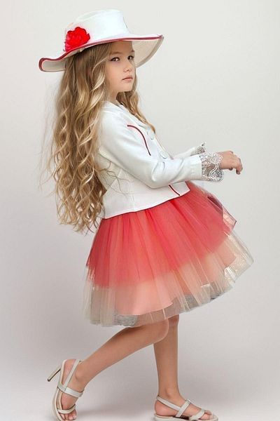 Riccotarz Girl - Lace Blazer, Layered Tulle Pomegranate Flower Skirt Suit