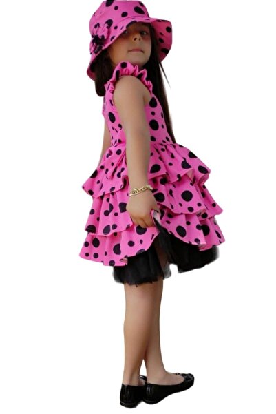 Riccotarz Pink Layered Ruffled and Tulle Spotted Girl's Dress