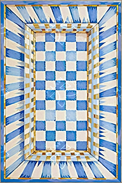 Rugs Modern Halı Açık Mavi Krem Geometrik Kareli Temalı Dokuma Taban ve Yıkan...
