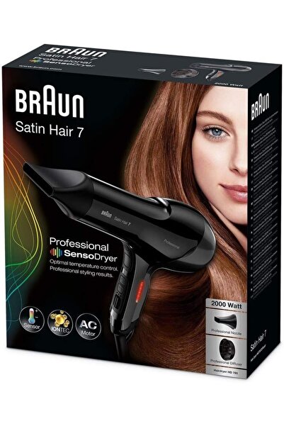 Braun Hair Dryer 2000 Watts, Ionic, Heat Control, Thermo Sensor, Diffuser, Cold Shot - HD 785