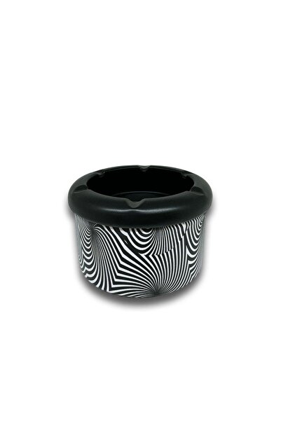 Atomic Spiral Pattern Metal Mini Cigarette Ashtray Black 8cm