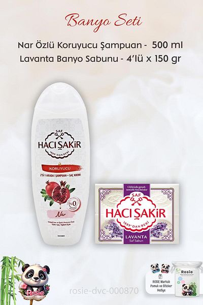 Hacı Şakir Lavender Scented Pomegranate 2 in 1 Shampoo - 500 ml Bath Soap 4 x 150 gr and ROSIE