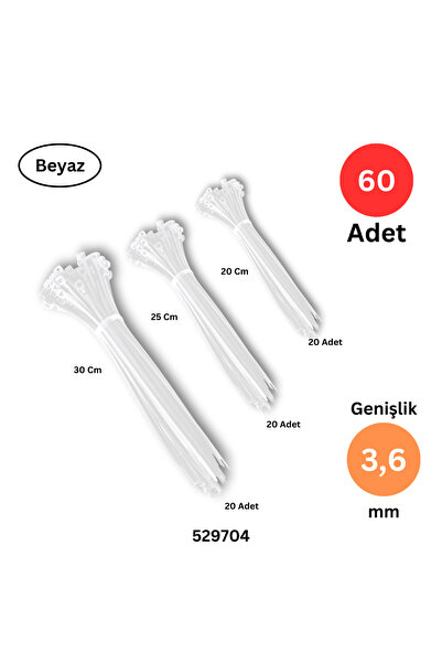 Tek-İş Plastik Kablo Bağı Klipsi Cırt Kelepçe 200-250-300 mm X 3.6 mm Beyaz 2...