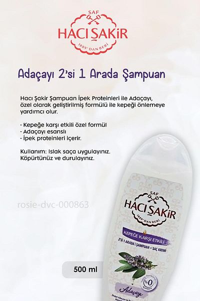 Hacı Şakir Pomegranate 2 in 1 and Sage Shampoo - 500 ml, ROSIE