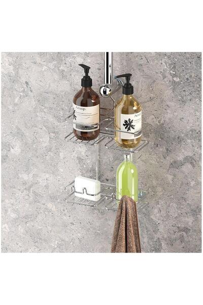 EYM Tekno Tel BK-067 Asmalı 2 Katlı Düz Banyo Duş Rafı Krom