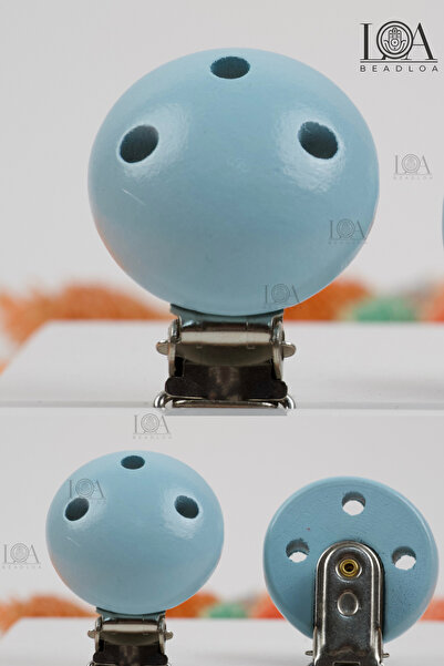 LANDOFACCESSORY 1.Kalite Emzik Klipsi - Emzik Tutacağı Renkli Ahşap - Mantar Klips Emzik Zinciri Bebe Mavi - 1 Adet