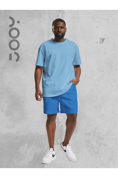 Jooy Company Σετ μπλουζάκι Oversize γαλάζιο και μπλε χτενισμένο βαμβακερό σορτς