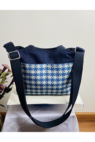 Handream Mavi Kazayağı Desenli Bez Postacı Çantası
