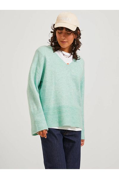 Jack & Jones Jack&Jones JJXX - Pulover de damă din lână albastru cu decolteu în V, croială relaxată 12246506
