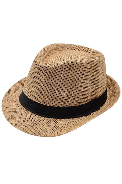 AXE SPORTSWEAR Pălărie Fedora din paie cu detaliu de dungi de culoare Camel - Pălărie de paie de protecție solară