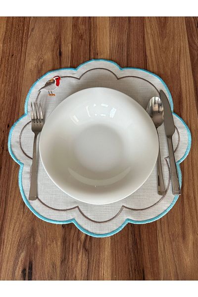 NURHAN HOME COLLECTION 2 bucăți Love Birds cu model albastru serviciu american brodat