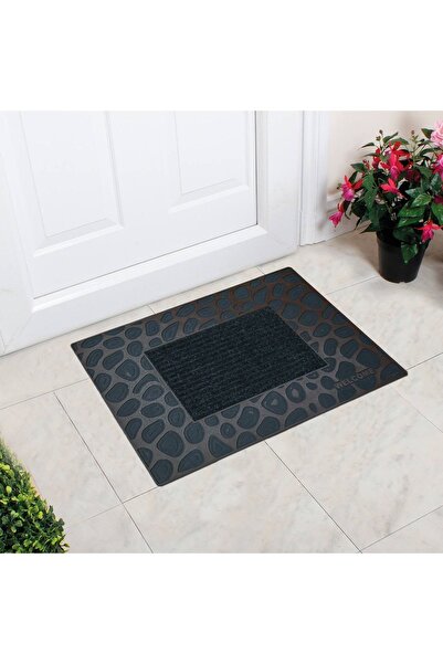 Myfloor Welcome Yazılı Leopar Desenli Kauçuk Toz Tutucu Kapı Önü Paspası Bordo