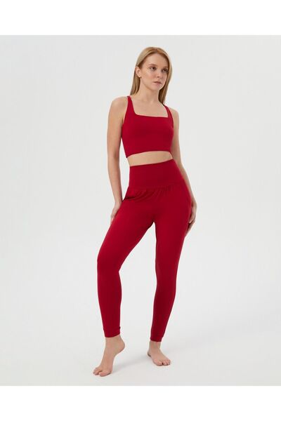 Ayma Active Red Swimmer Strap Square Neck Yoga Pilates Sports Bra